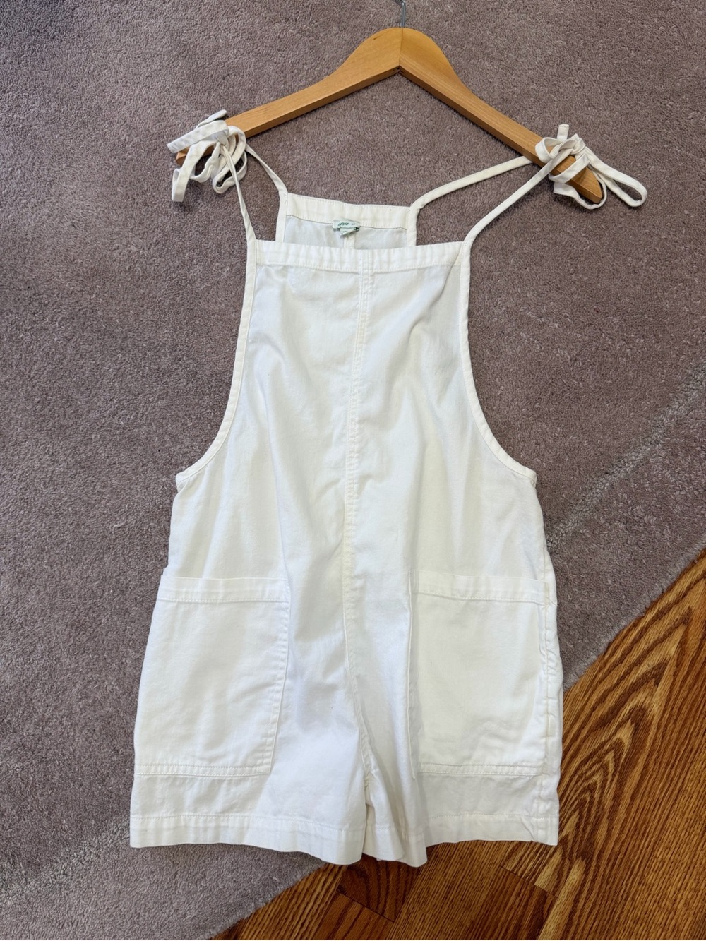 Aerie White Overall Romper Shortalls Tie Strap Utility Pockets Coastal Summer SM